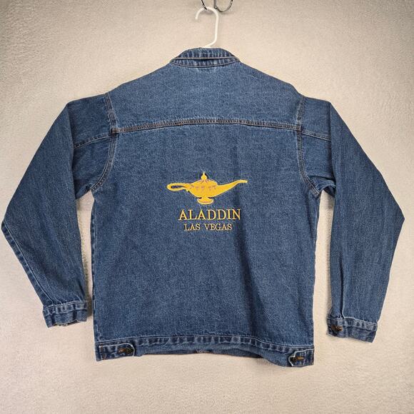 Vintage Aladdin Casino Denim Trucker Jacket Mens L Las Vegas Embroidered 90s - Picture 4 of 8